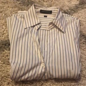White button down too with blue & grey stripes